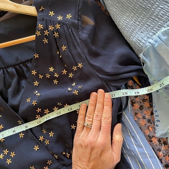 French Connection Navy Star Sequin Long Sleeve Sheer Dress - Picture 14 of 16